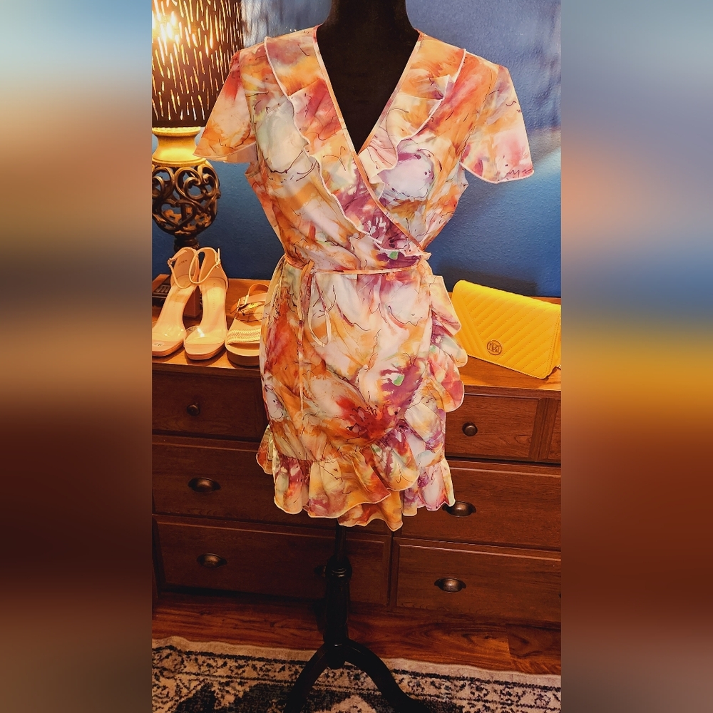 RIHOAS Ruffled Floral Wrap Dress Size L